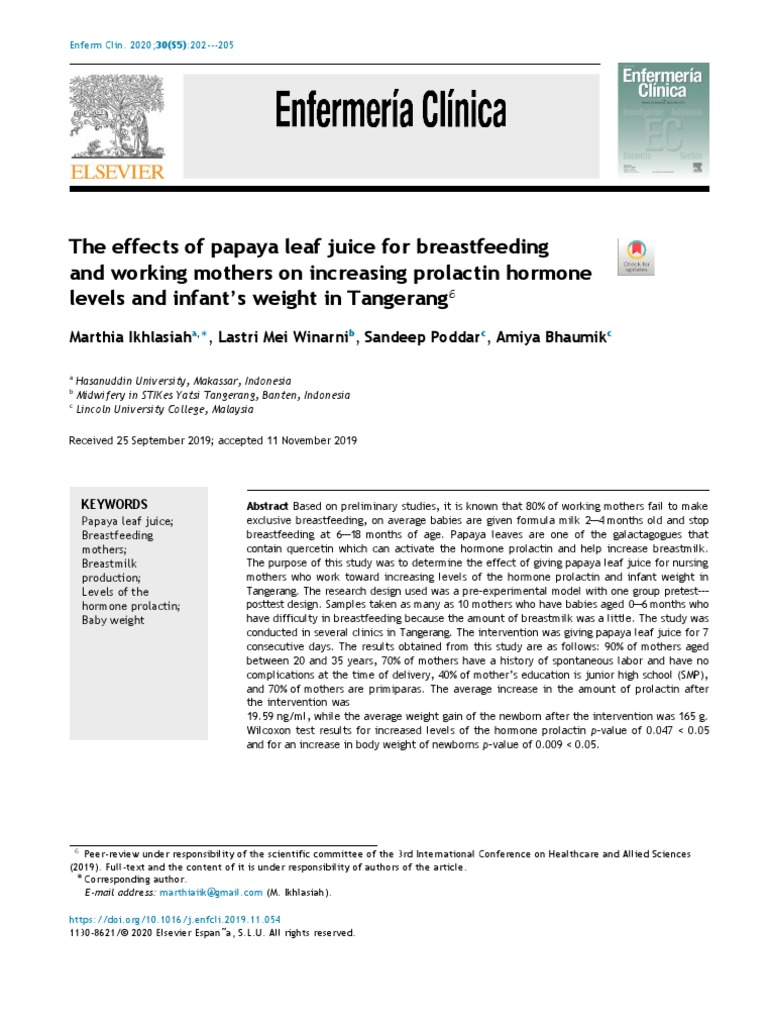 The Effects of Papaya Leaf Juice For Breastfeeding and Working Mothers