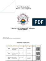 Fluid Mechanics Lab: Detailed List of Equipment