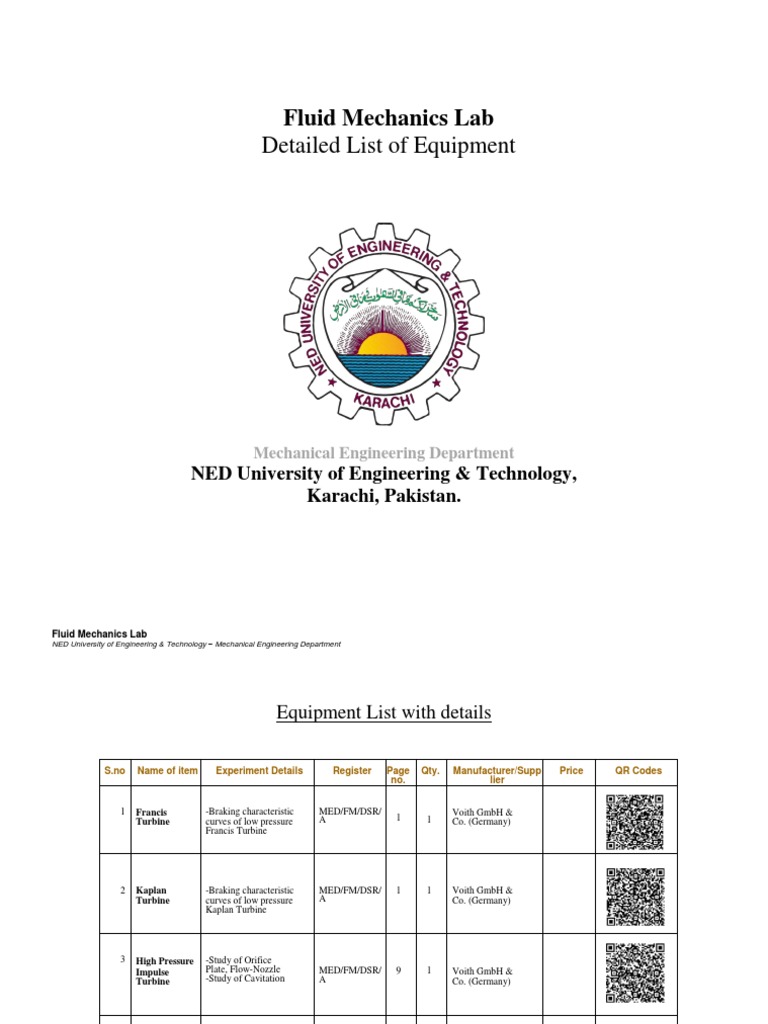 Fluid Mechanics Lab Equipment List | PDF | Turbine | Fluid Dynamics