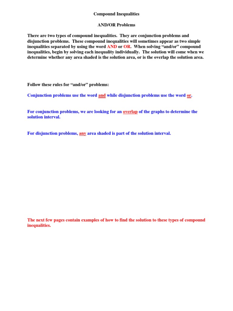 Notes 1 and or Compound Inequalities | PDF | Inequality (Mathematics ...
