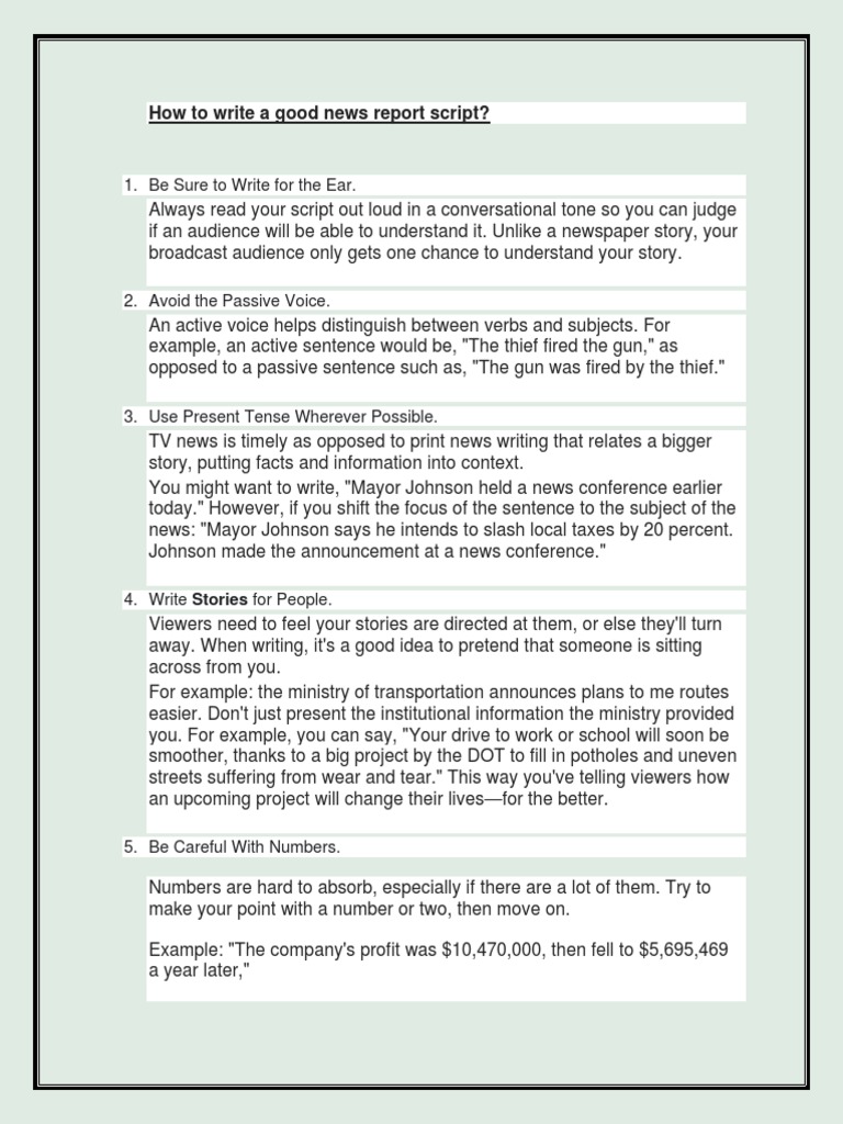 How To Write A Good News Report Script | PDF | News