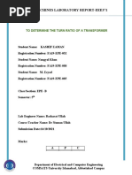 Electric Machines Laboratory Report-Eee371: To Determine The Turn Ratio of A Transformer