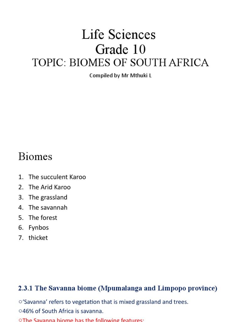 Life Sciences Grade 10 Biomes of South Africa PDF Savanna Grassland