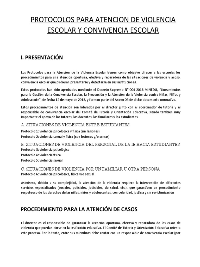Protocolos para Atención de Violencia Escolar | PDF | Violencia | Policía