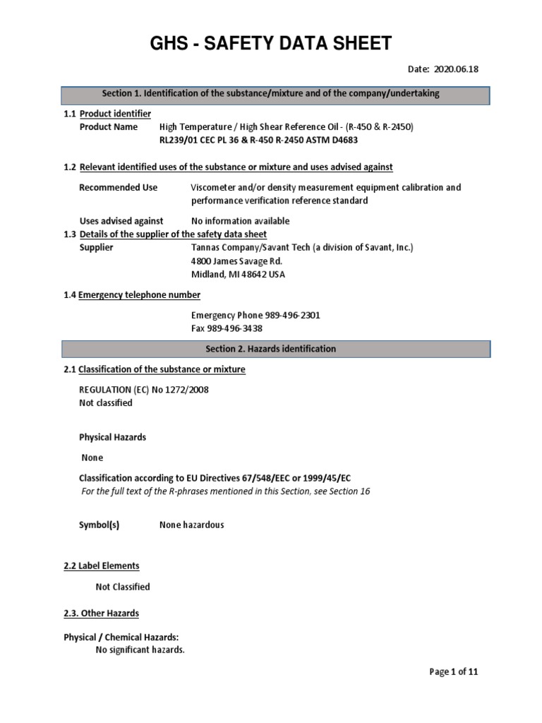 Ghs Safety Data Sheet PDF Dangerous Goods Firefighting