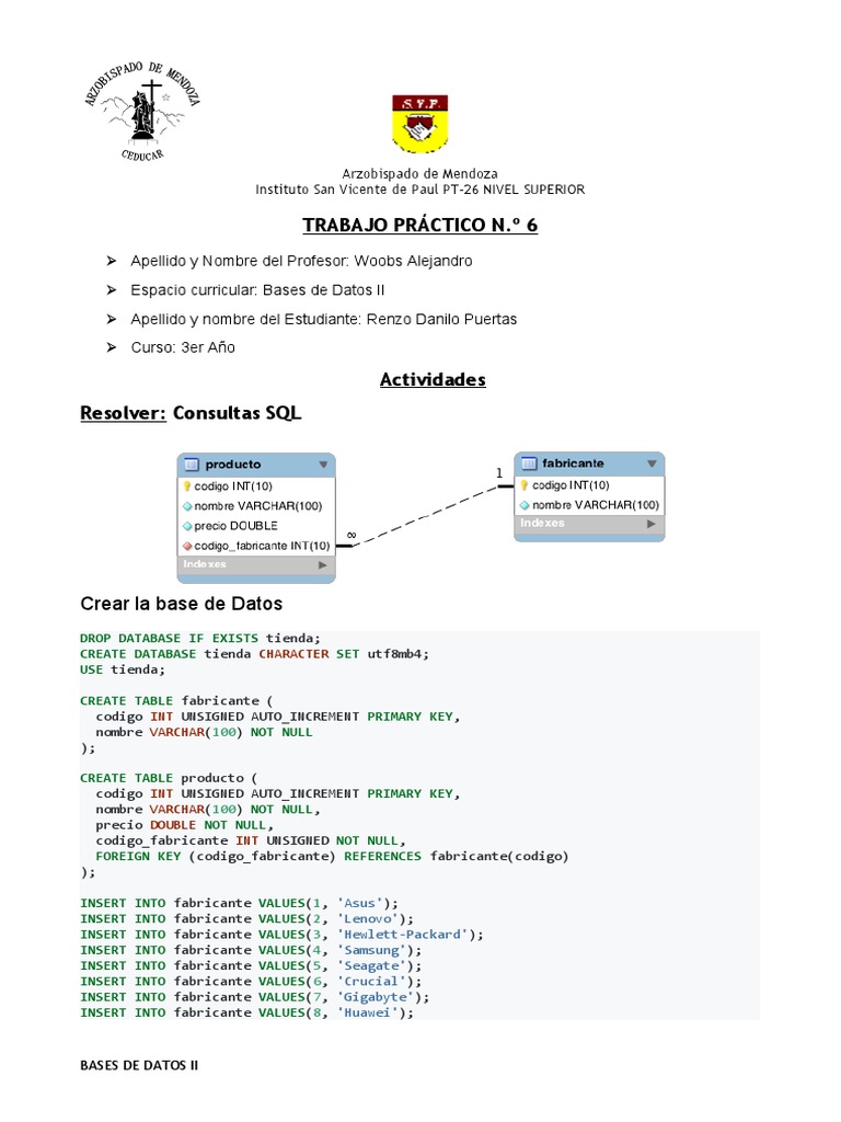 Consultas SQL para Base de Datos Tienda | PDF | SQL | Software de ...