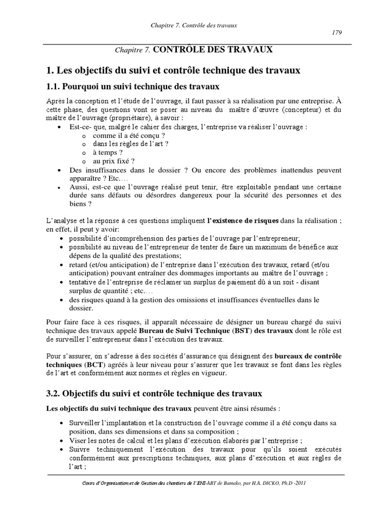 Suivi et contrôle technique des travaux | PDF | Entrepreneur principal ...