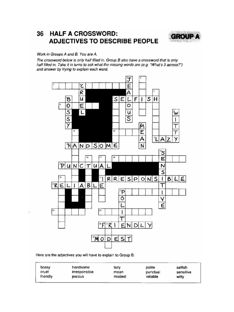 Half A Crossword Adjectives PDF