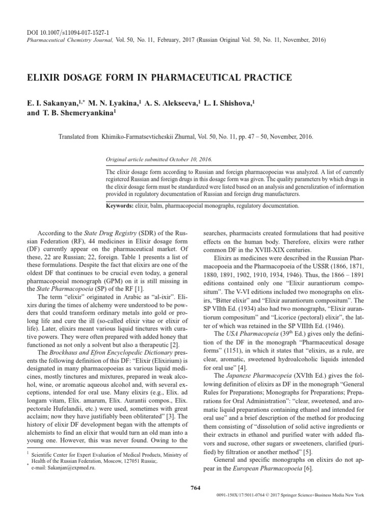 Elixir Dosage Form in Pharmaceutical Practice PDF Ethanol