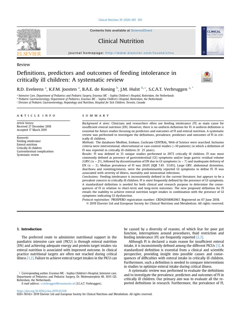 Definitions, Predictors and Outcomes of Feeding Intolerance in ...