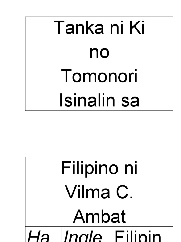 Tanka Ni Ki No Tomonori Isinalin Sa Filipino Ni Vilma C PDF