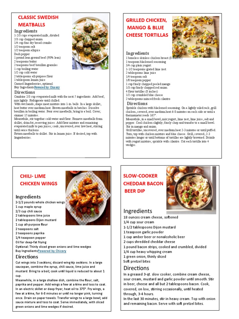 Grilled Chicken, Mango & Blue Cheese Tortillas Classic Swedish Meatballs Download Free PDF