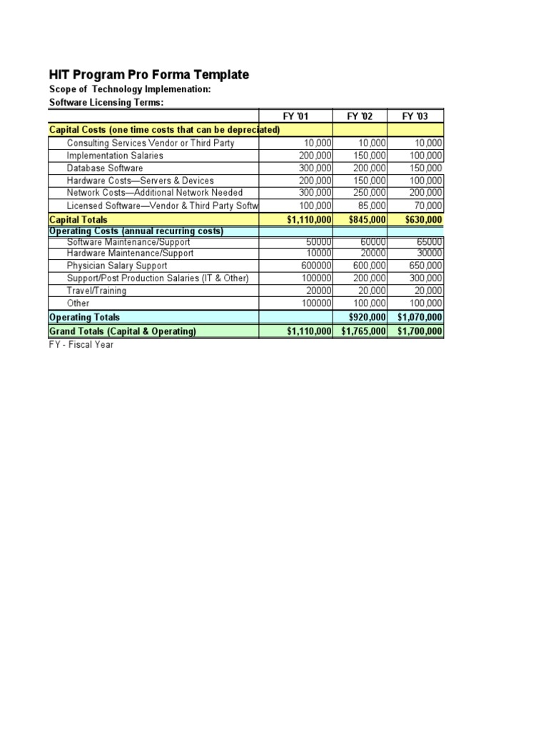 HIT Program Pro Forma Template | PDF