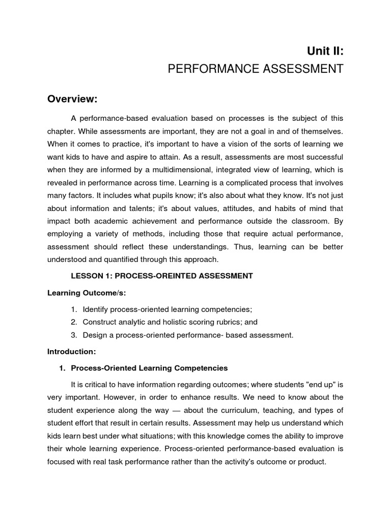 Process-Oriented Performance Assessment | PDF | Rubric (Academic ...