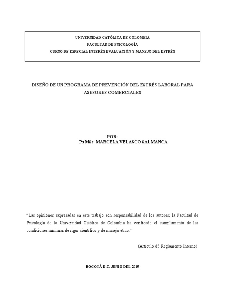 Programa de Prevención del Estrés Laboral | PDF | Estrés (biología ...