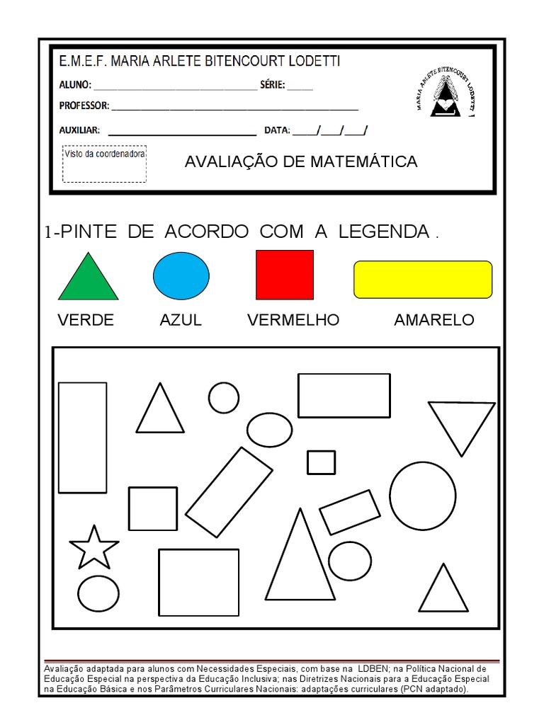 Avaliação adaptada de matemática para alunos com necessidades especiais ...