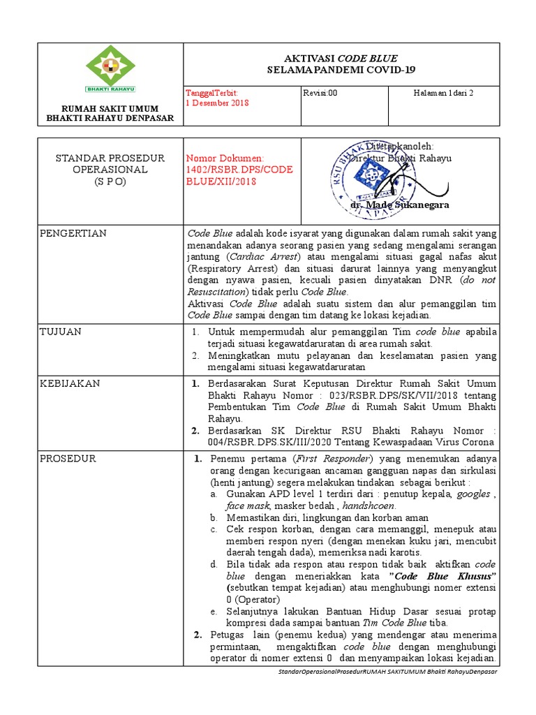 Spo Aktivasi Code Blue Pandemi Covid | PDF