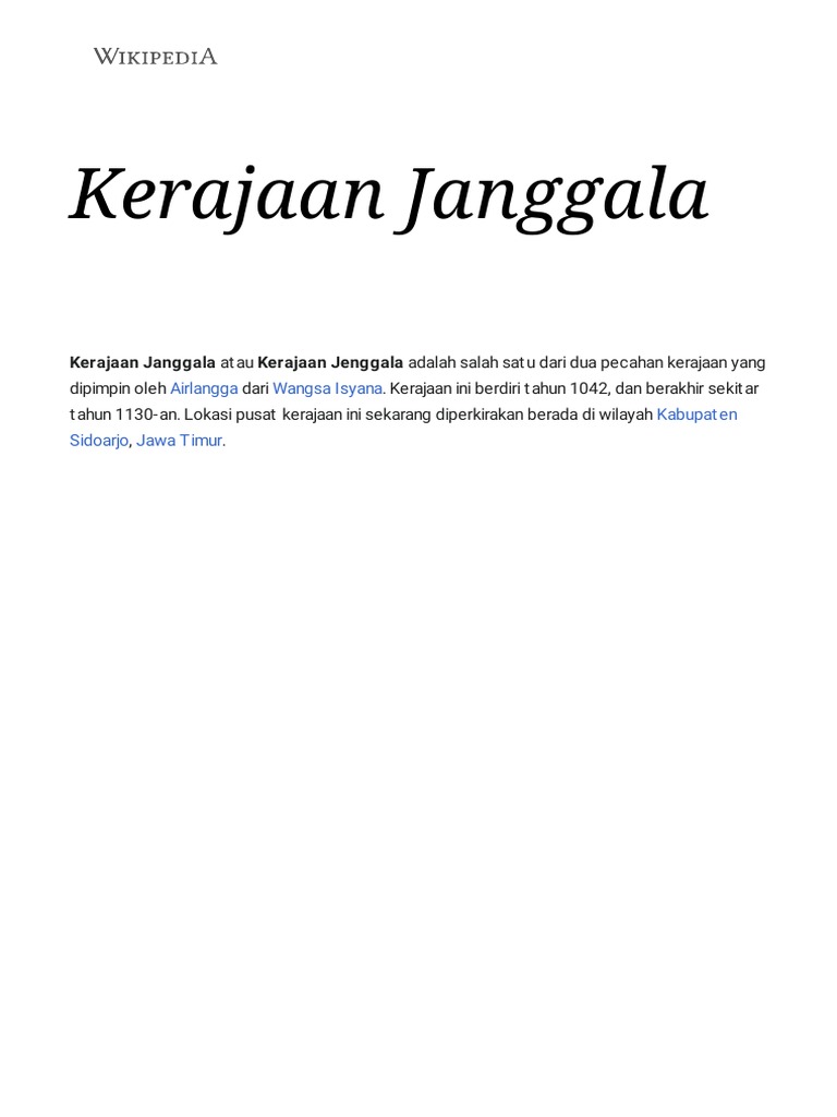 Kerajaan Janggala - Wikipedia Bahasa Indonesia, Ensiklopedia Bebas | PDF