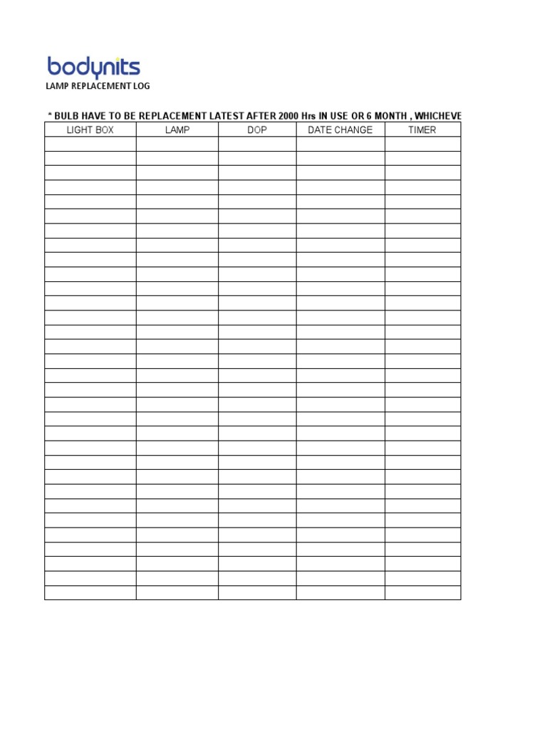 Lamp Replacement Log Guidelines | PDF