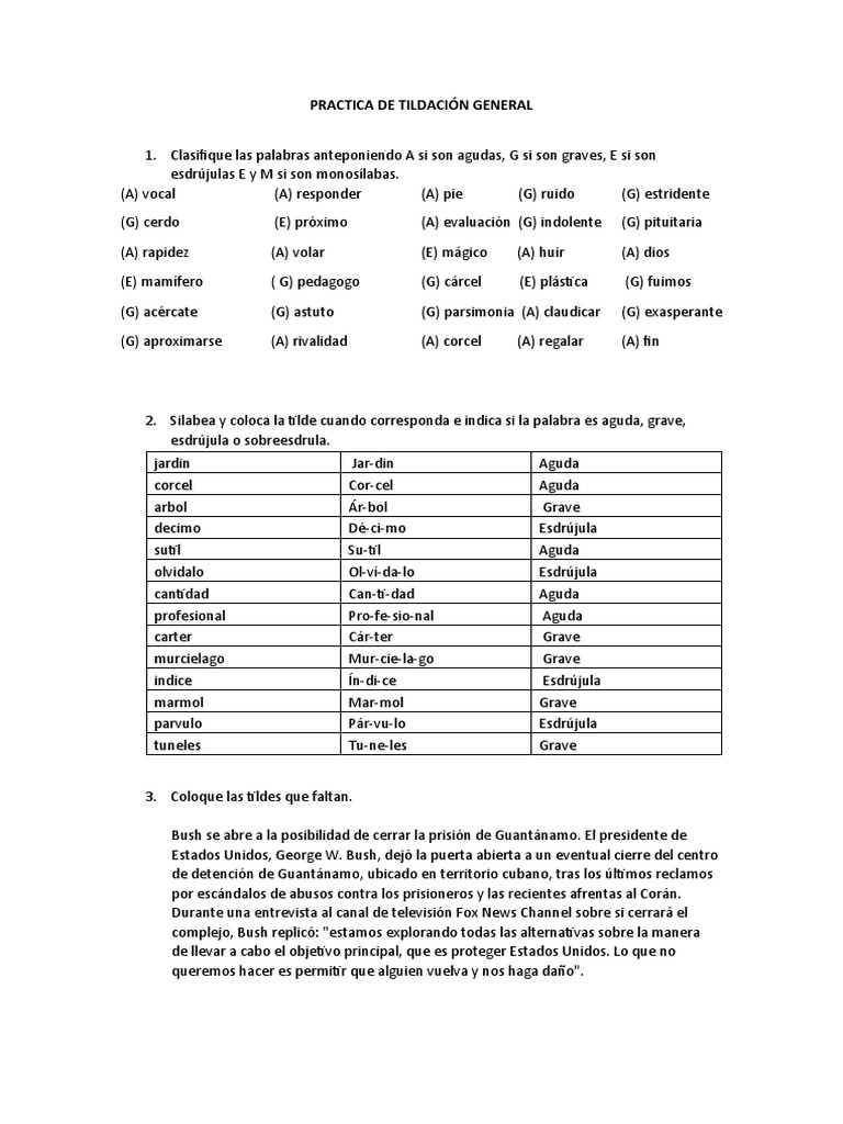 Ejercicios de Tildación para Sexto Grado | PDF | Voz humana | Fonética