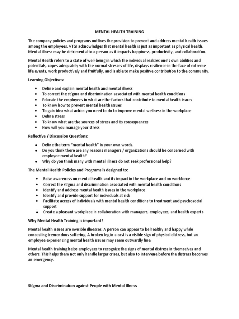 Mental Health in The Workplace 101 | PDF | Mental Health | Mental Disorder