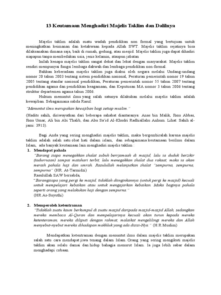Keutamaan Menghadiri Majelis Taklim | PDF