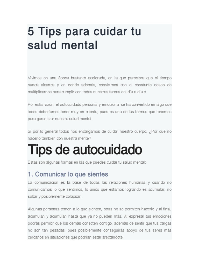 5 Consejos para Mejorar tu Salud Mental | PDF | Las emociones ...
