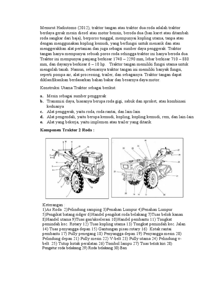 Komponen dan Fungsi Traktor Roda Dua | PDF | Griya & Taman