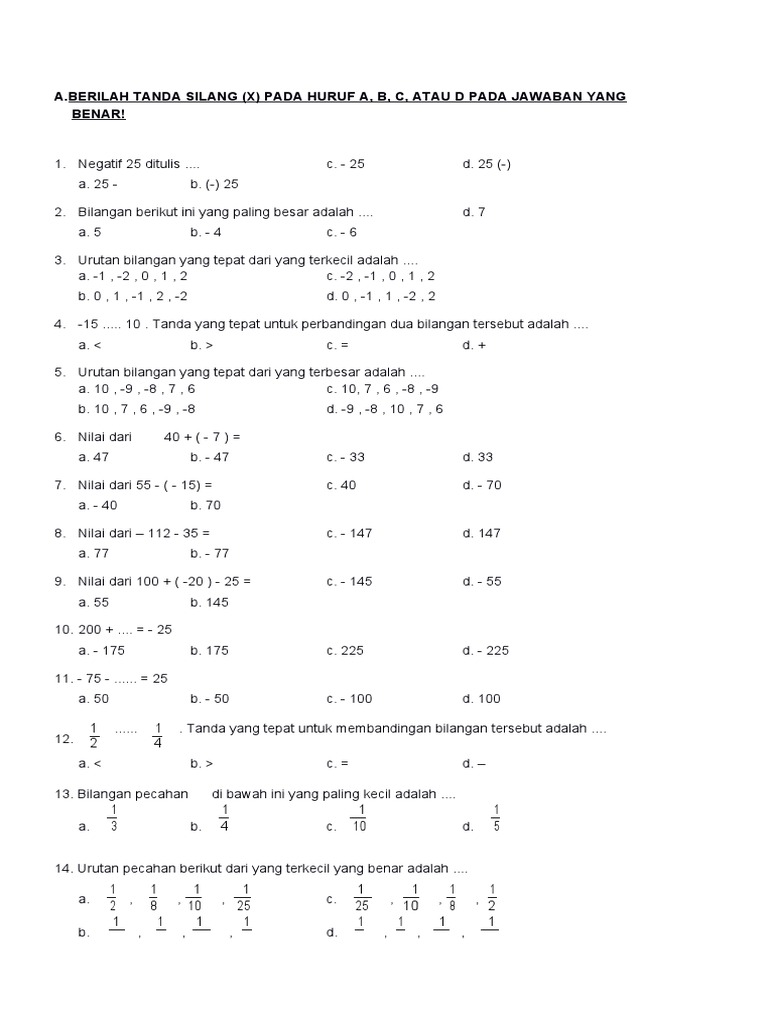 Soal UAS Matematika Kelas 4 SD Semester 2 (Soal Only) | PDF