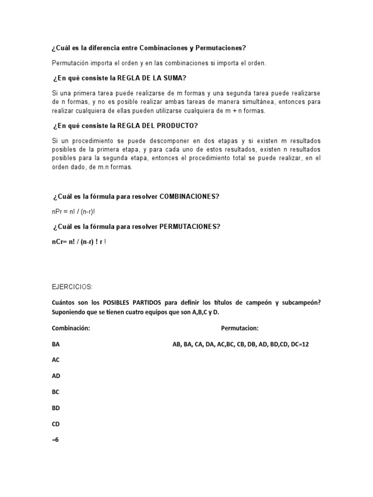 Combinaciones y Permutaciones | PDF | Métodos y materiales de enseñanza