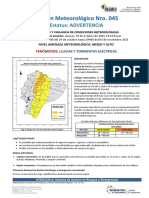 Advertencia por lluvias y tormentas en el Callejón Interandino