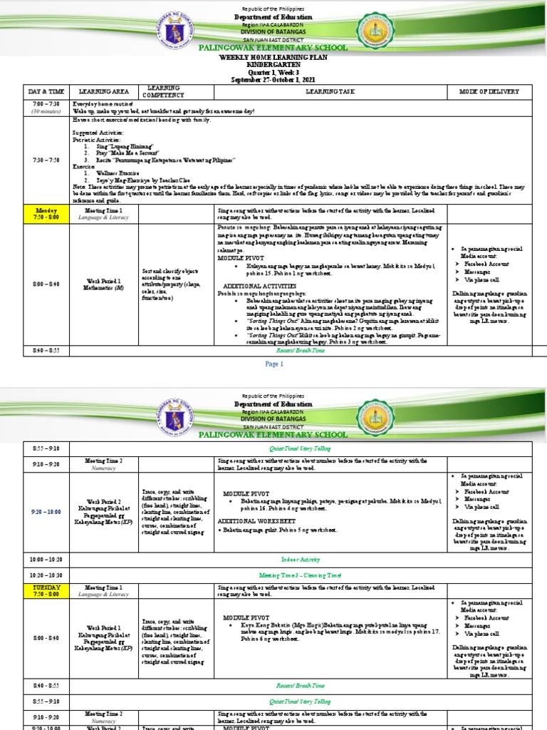 Kindergarten Learning Plan | PDF