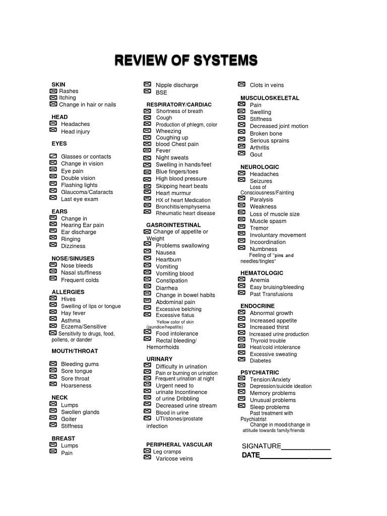 Review of Systems: Skin Musculoskeletal | PDF | Edema | Headache