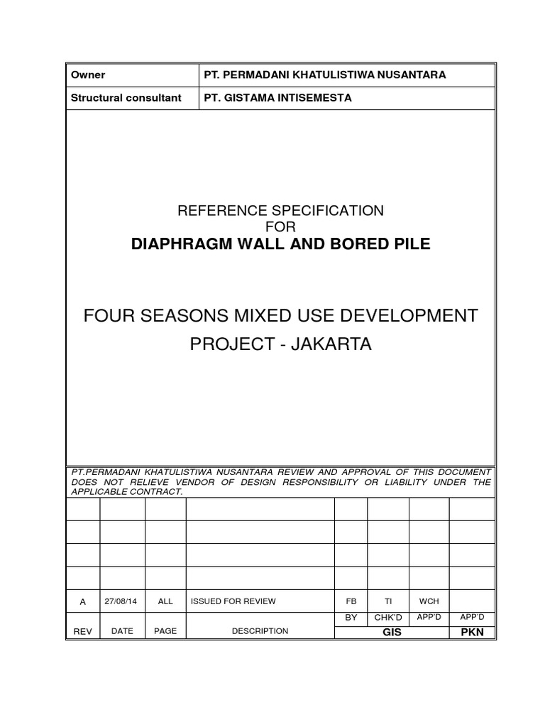 Diaphragm Wall & Bored Pile Specs | PDF | Deep Foundation | Concrete
