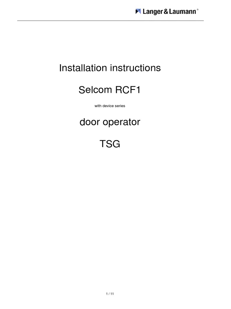 Installation Instructions Selcom RCF1: With Device Series | PDF | Computing