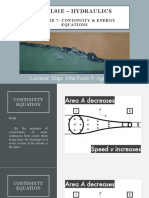 Continuity and Energy Equations in Hydraulics