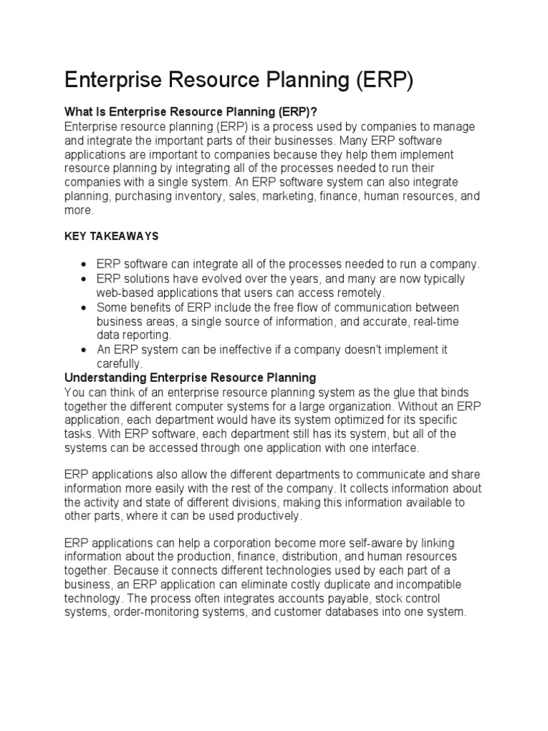 Enterprise Resource Planning | PDF | Enterprise Resource Planning