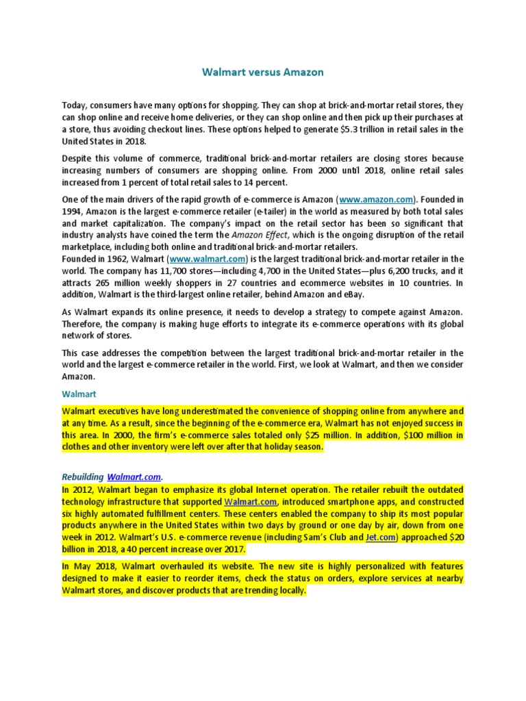 Walmart's E-Commerce Strategy vs Amazon | PDF | Walmart | Retail