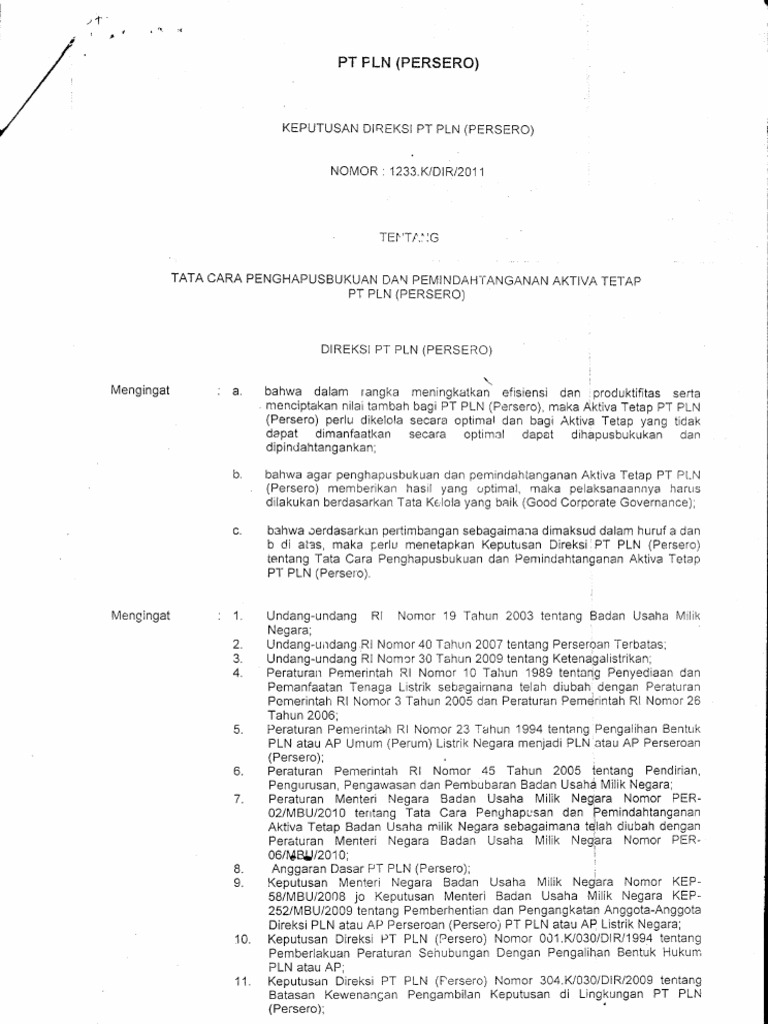 2011 KDIR 1233 Penghapusbukuan Dan Pindah Tangan Aktiva Tetap | PDF