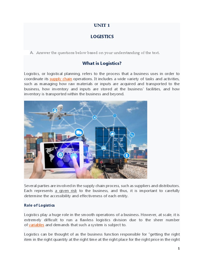 UNIT 1 - Materials & Logs Page 1-4-1 | PDF | Logistics | Supply Chain