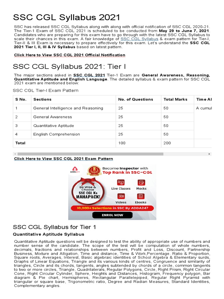 SSC CGL Syllabus 2021 | PDF | Correlation And Dependence | Variance