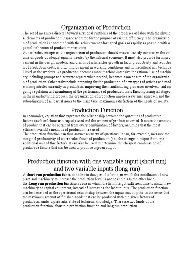 Organization of Production and Functions | PDF | Production Function ...