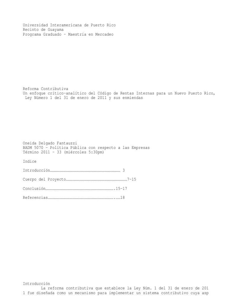 Reforma Contributiva PDF Puerto Rico Impuestos