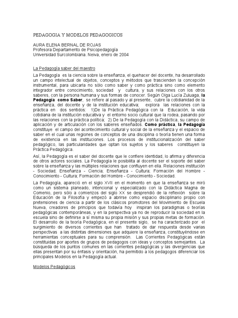 Modelos Pedagógicos y su Importancia | PDF | Conocimiento | Maestros