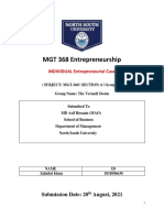 MGT 368 Entrepreneurship: INDIVIDUAL Entrepreneurial Case