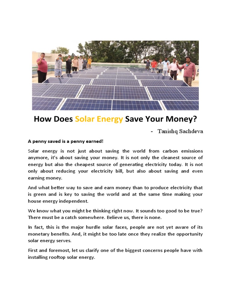 How Does Solar Energy Save Your Money Final PDF Solar Power
