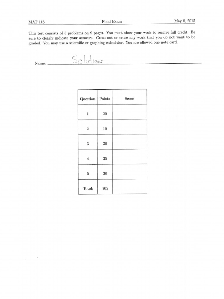 Math 118 Practice Final Answers | PDF