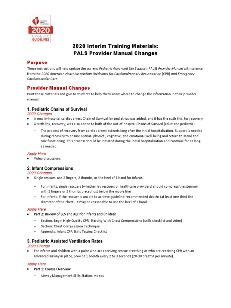 2020 PALS Provider Manual Updates | PDF | Cardiopulmonary Resuscitation ...