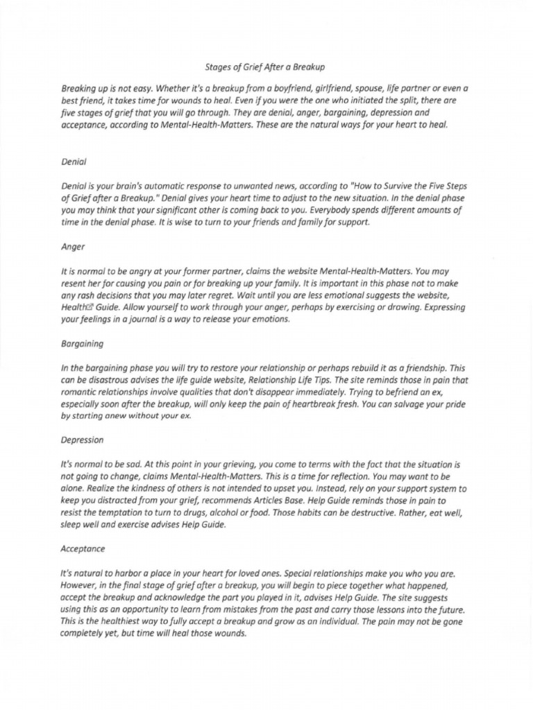 Grieving Stages After a Breakup | PDF | Grief | Anger