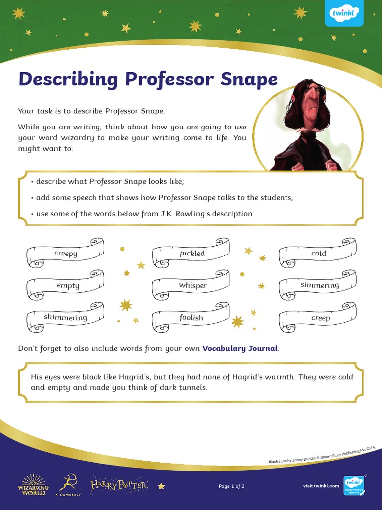 Describing Professor Snape Activity Sheet | PDF | Harry Potter ...
